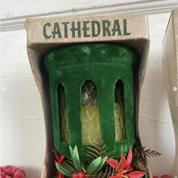 Vintage Green Flocked Cathedral Candle New Old Stock USA CHOICE of ONE - Picture 3 of 8